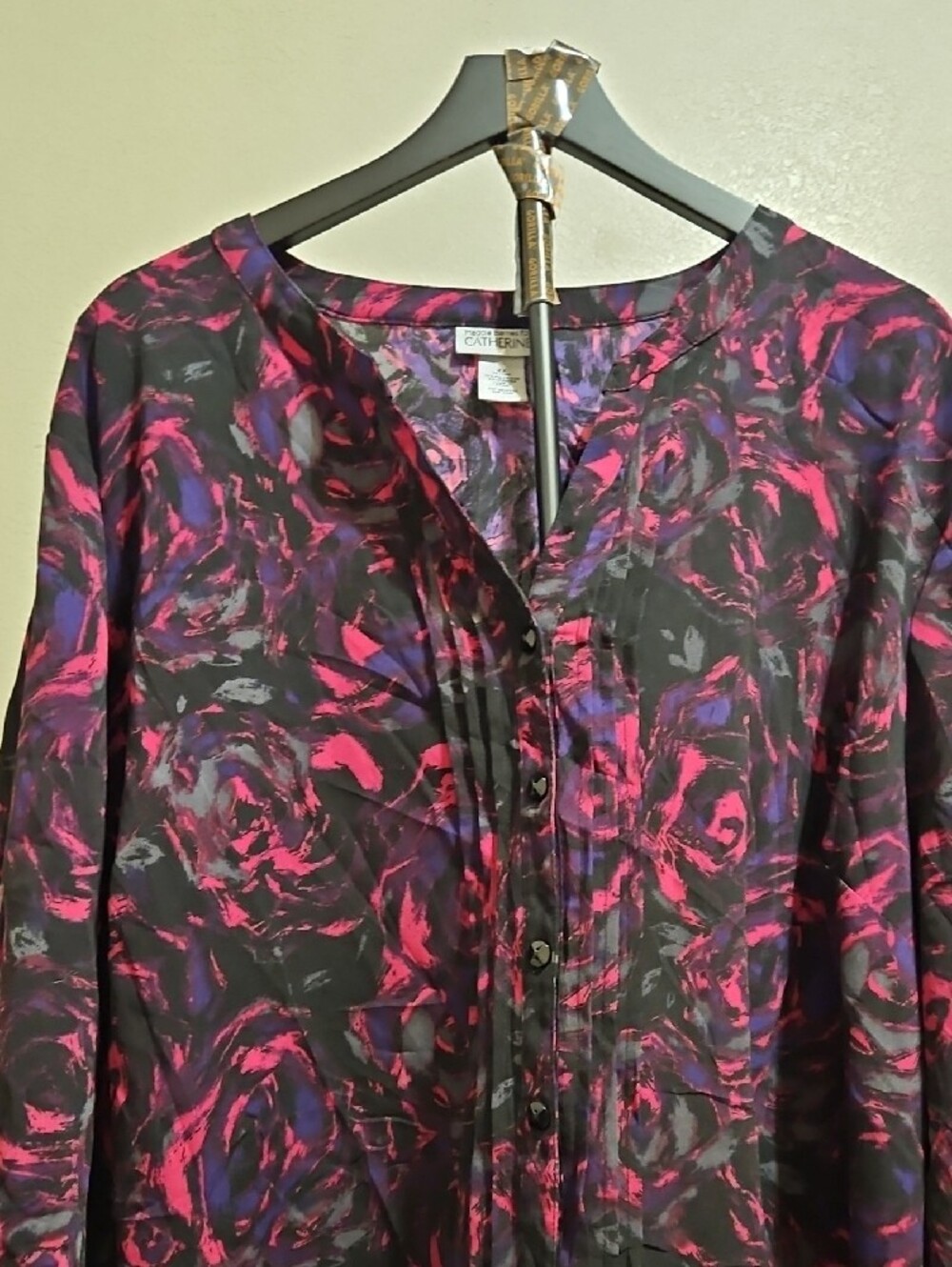 Catherines Black Blouse with Pink & Purple Swirl Print - Picture 2 of 5